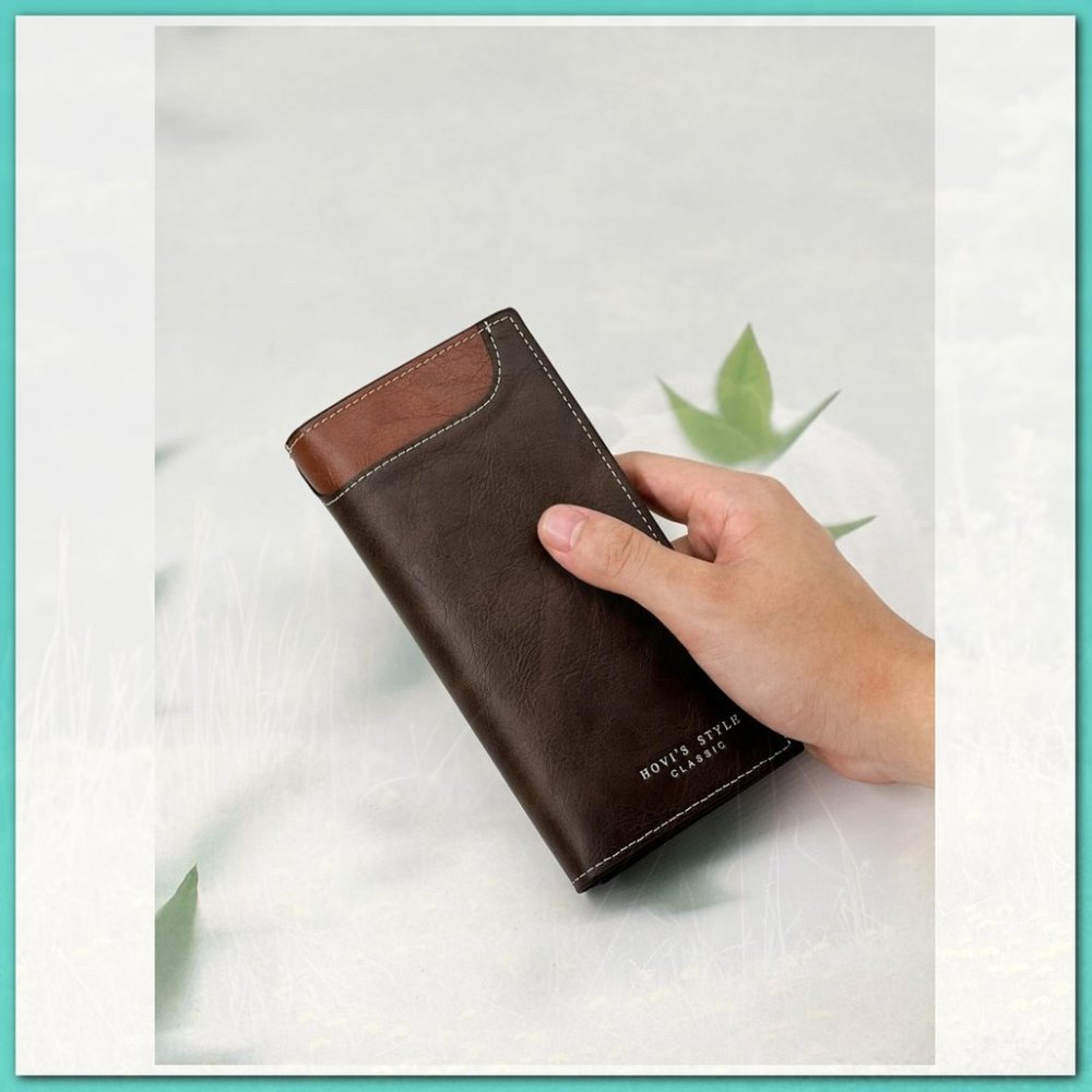 New Men Contrast Panel Slogan Detail Long Wallet 232